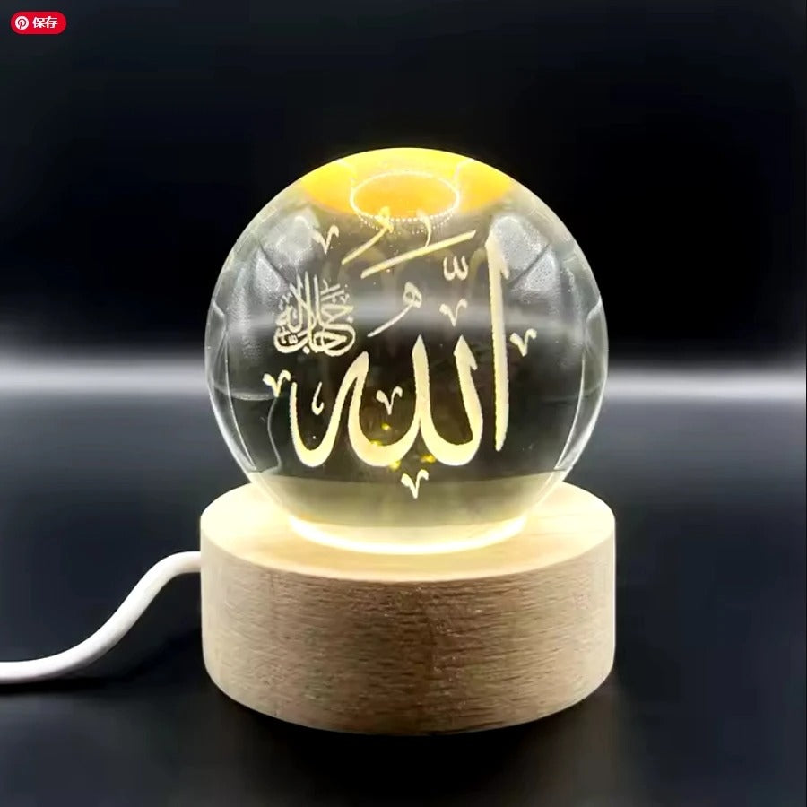 Galaxy Crystal Ball Lamp – 3D Planet & Moon LED Night Light with Wooden Base