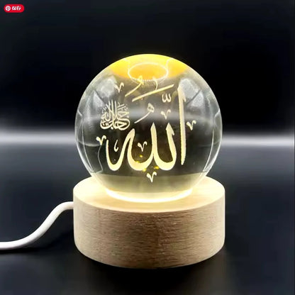 Galaxy Crystal Ball Lamp – 3D Planet & Moon LED Night Light with Wooden Base