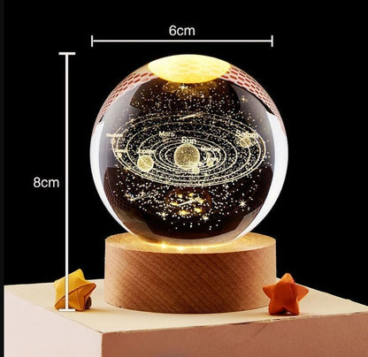 Galaxy Crystal Ball Lamp – 3D Planet & Moon LED Night Light with Wooden Base